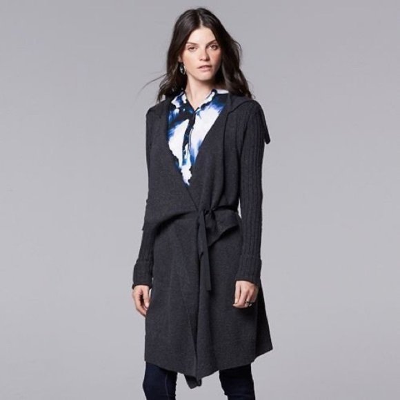 Women's Long Gray Vera Wang Sweater Wrap Cardigan - Picture 1 of 9